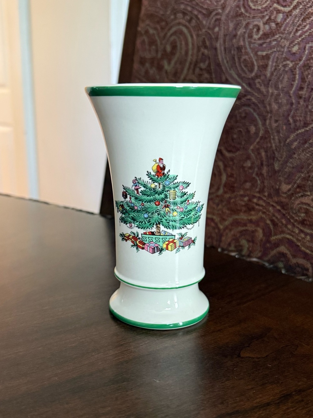 Vintage Spode CHRISTMAS TREE Vase 5.5 inch Green Trim England S3324 Traditional